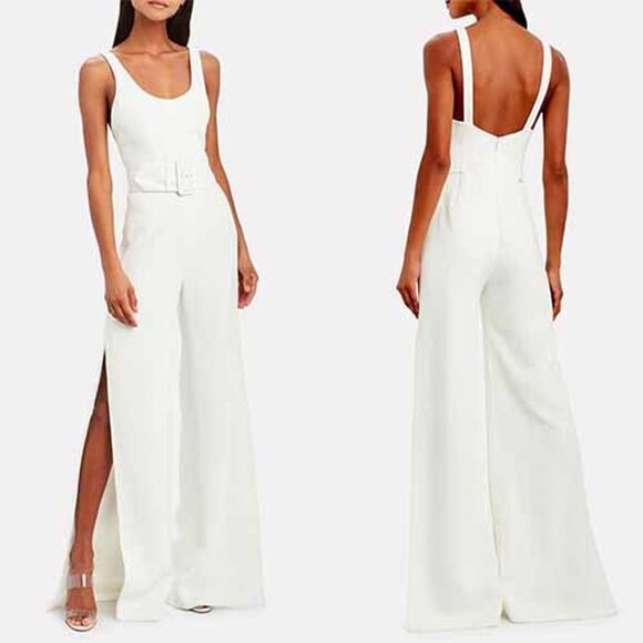 Jonathan Simkhai Pants - NWT Jonathan Simkhai Belted Crepe Wide Leg Jumpsuit Women's White Size: 0